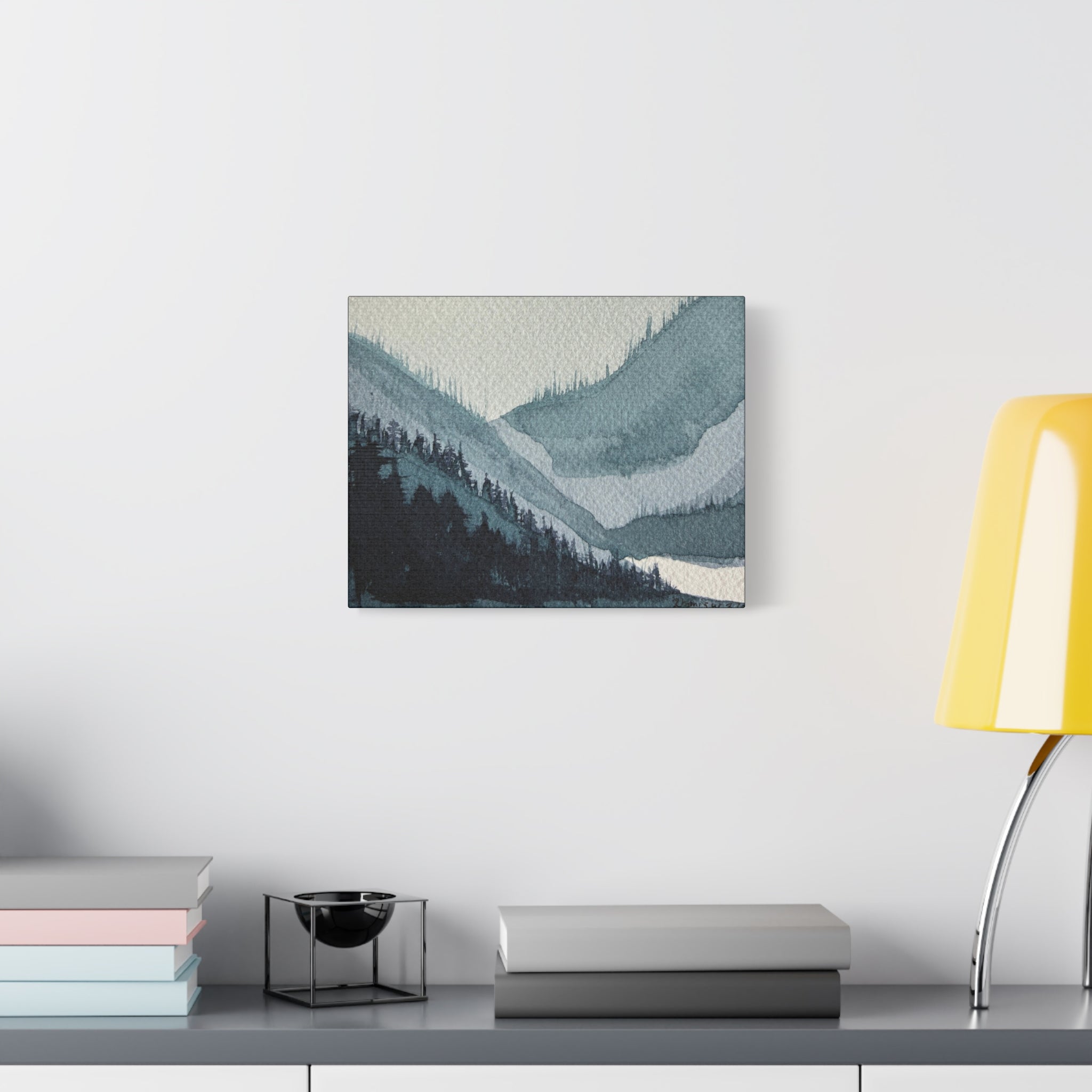 Kristi Mountain Mist Watercolor Canvas Wall Art — Stretched Matte Landscape Print
