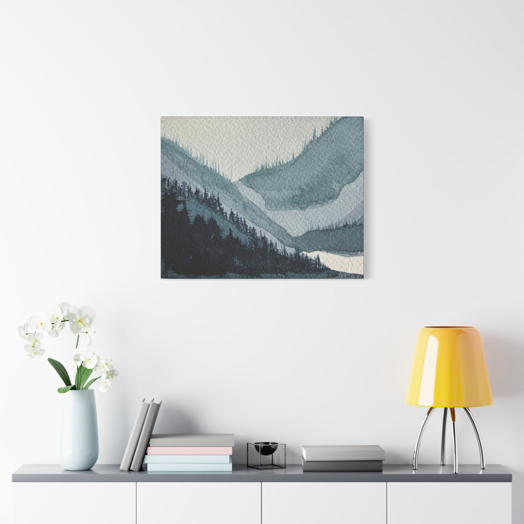 Kristi Mountain Mist Watercolor Canvas Wall Art — Stretched Matte Landscape Print