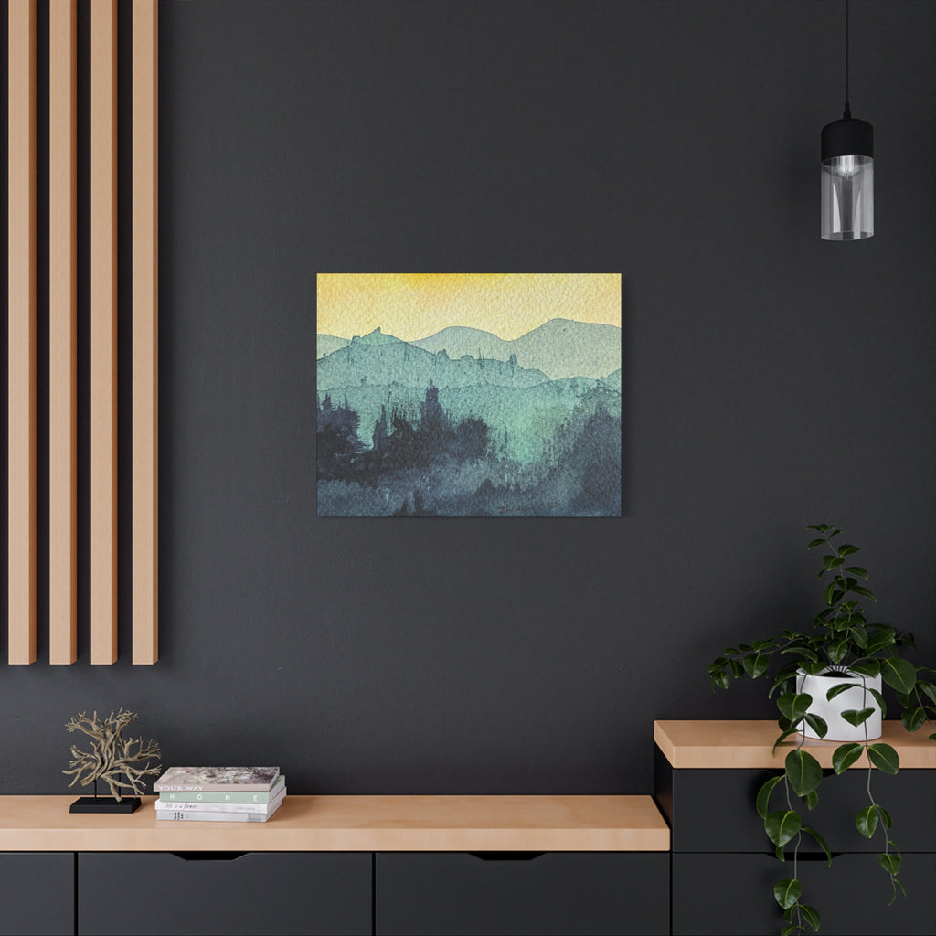 HYDE Mist Watercolor Mountain Canvas Wall Art - Matte Stretched Landscape Print