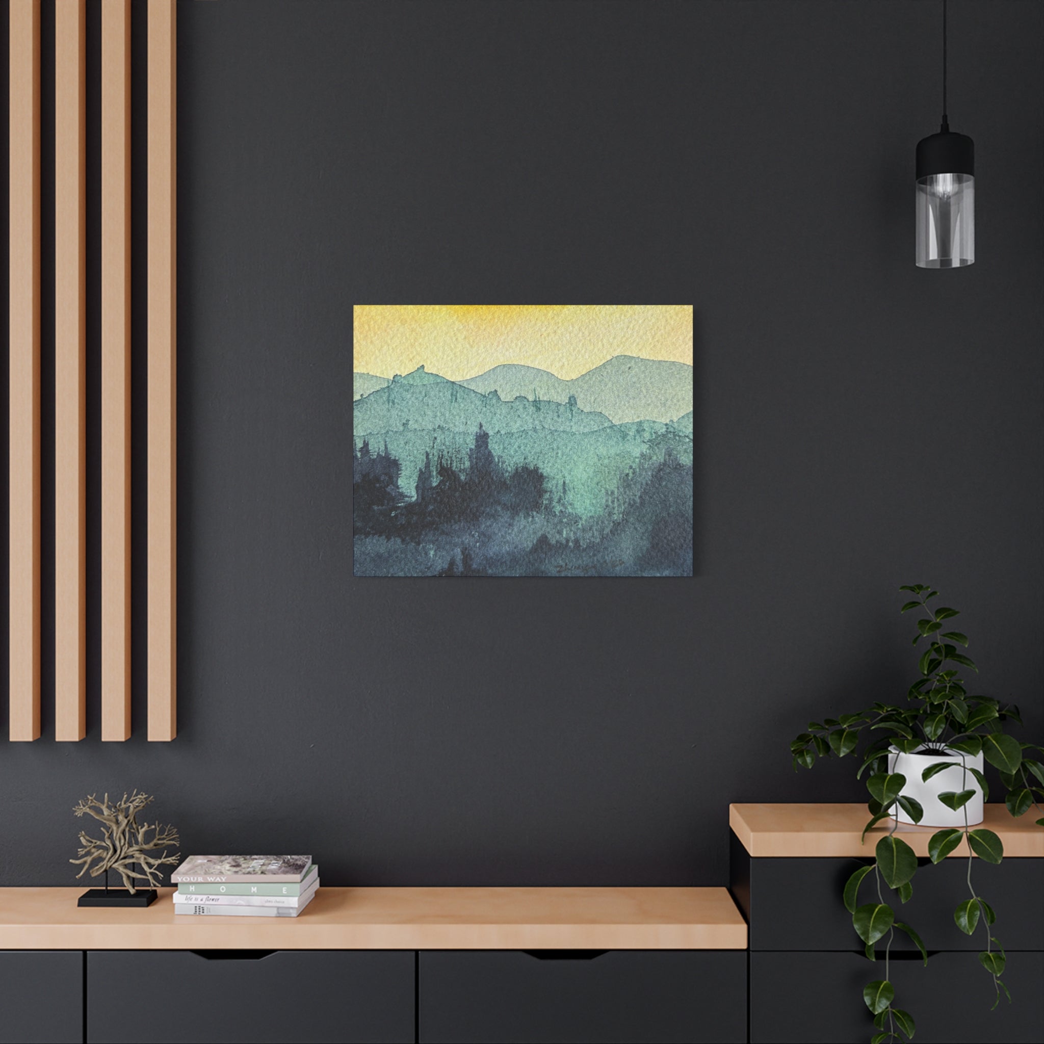 HYDE Mist Watercolor Mountain Canvas Wall Art - Matte Stretched Landscape Print