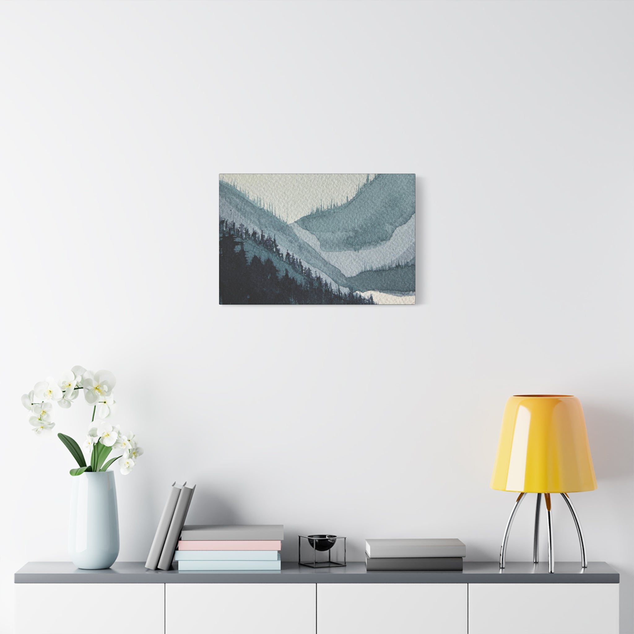Kristi Mountain Mist Watercolor Canvas Wall Art — Stretched Matte Landscape Print