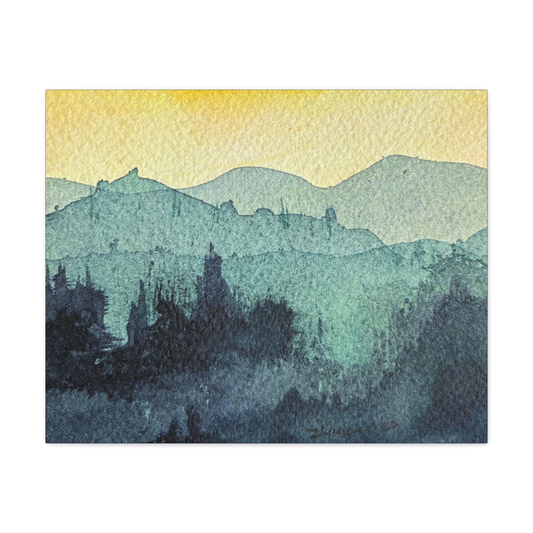 HYDE Mist Watercolor Mountain Canvas Wall Art - Matte Stretched Landscape Print