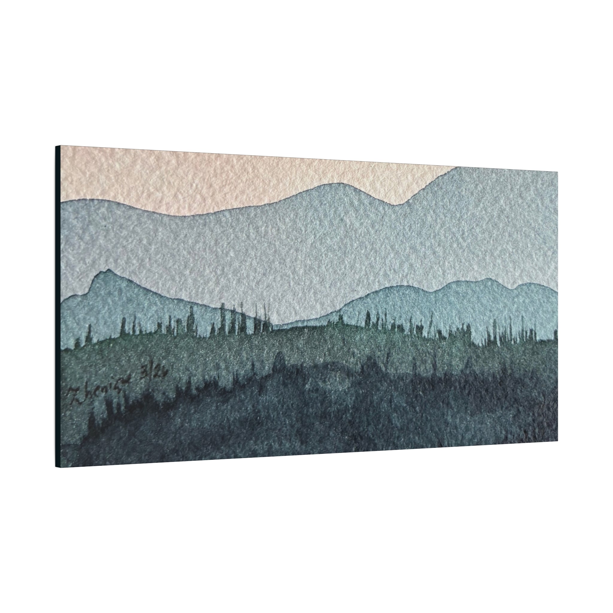 Teal Mountain Mist Watercolor Canvas Wall Art — Stretched Matte Landscape Print