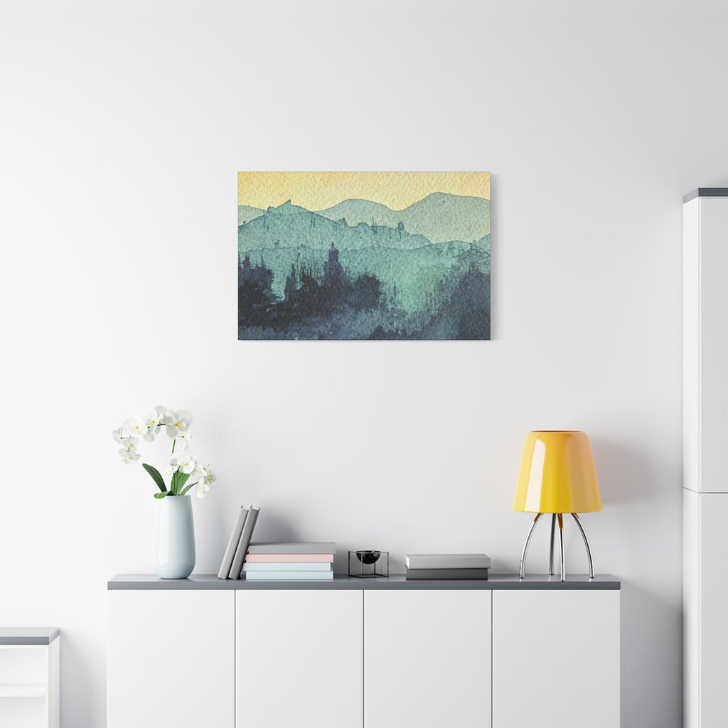 HYDE Mist Watercolor Mountain Canvas Wall Art - Matte Stretched Landscape Print
