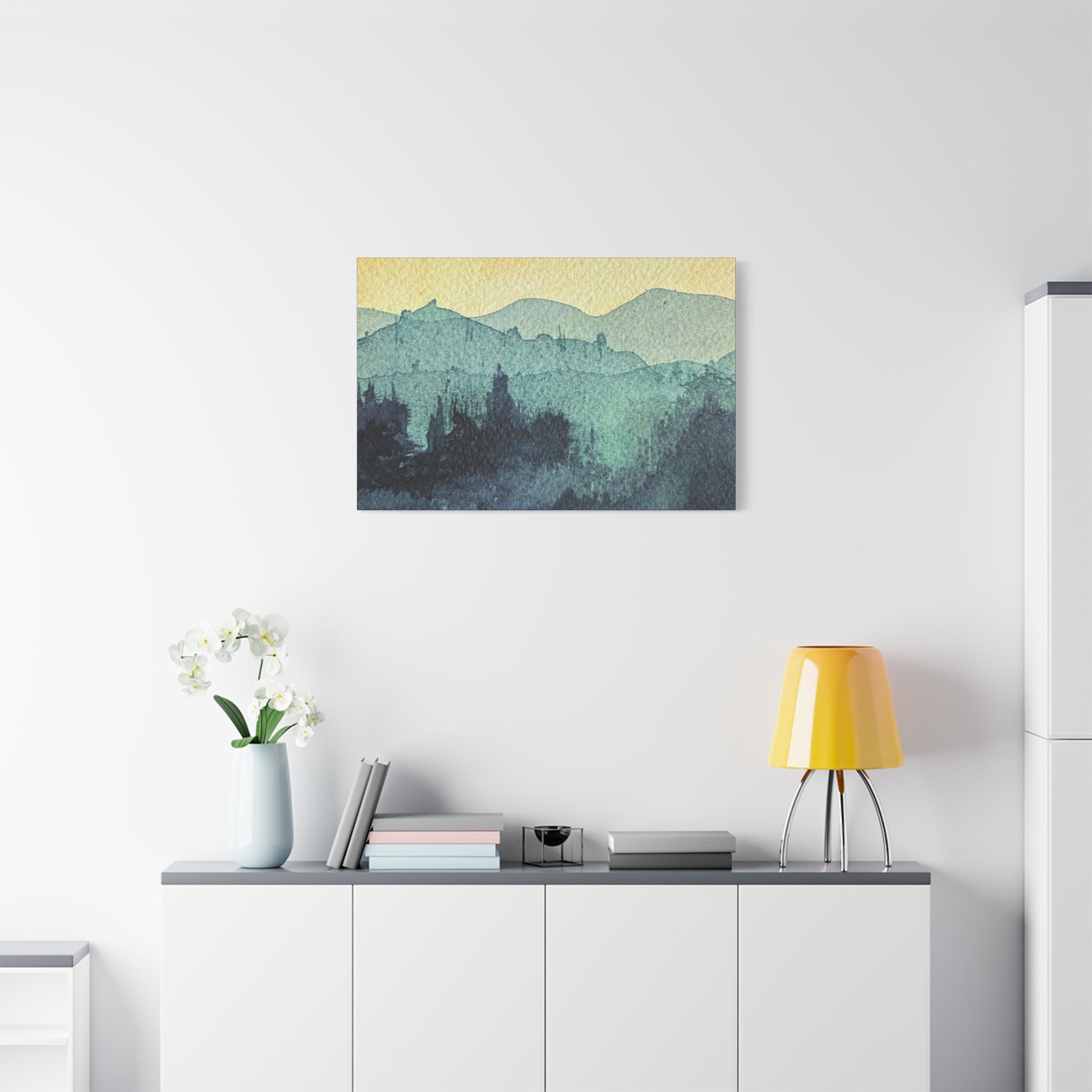 HYDE Mist Watercolor Mountain Canvas Wall Art - Matte Stretched Landscape Print