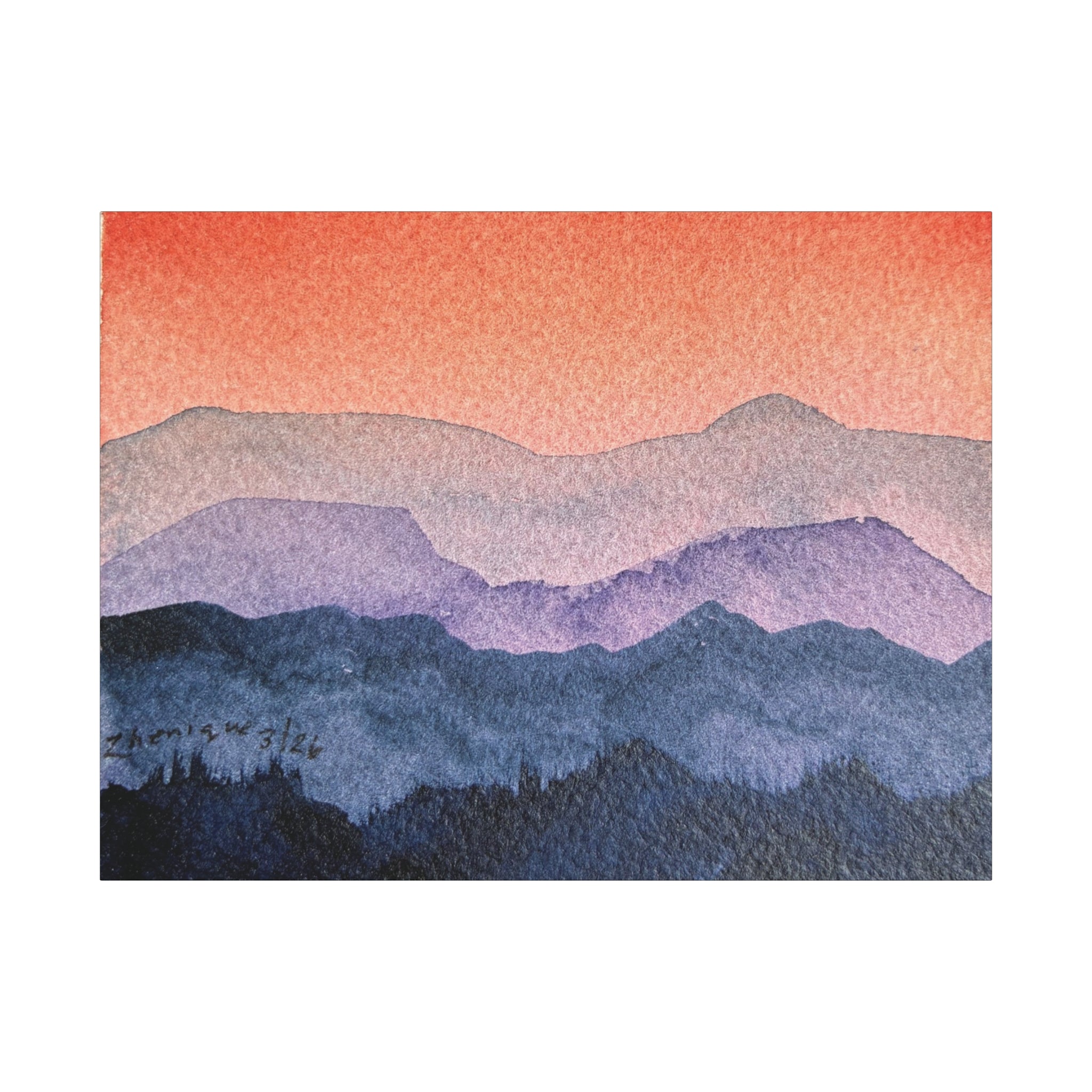 Salmon Sky Watercolor Canvas Print — Matte Stretched 1.25"