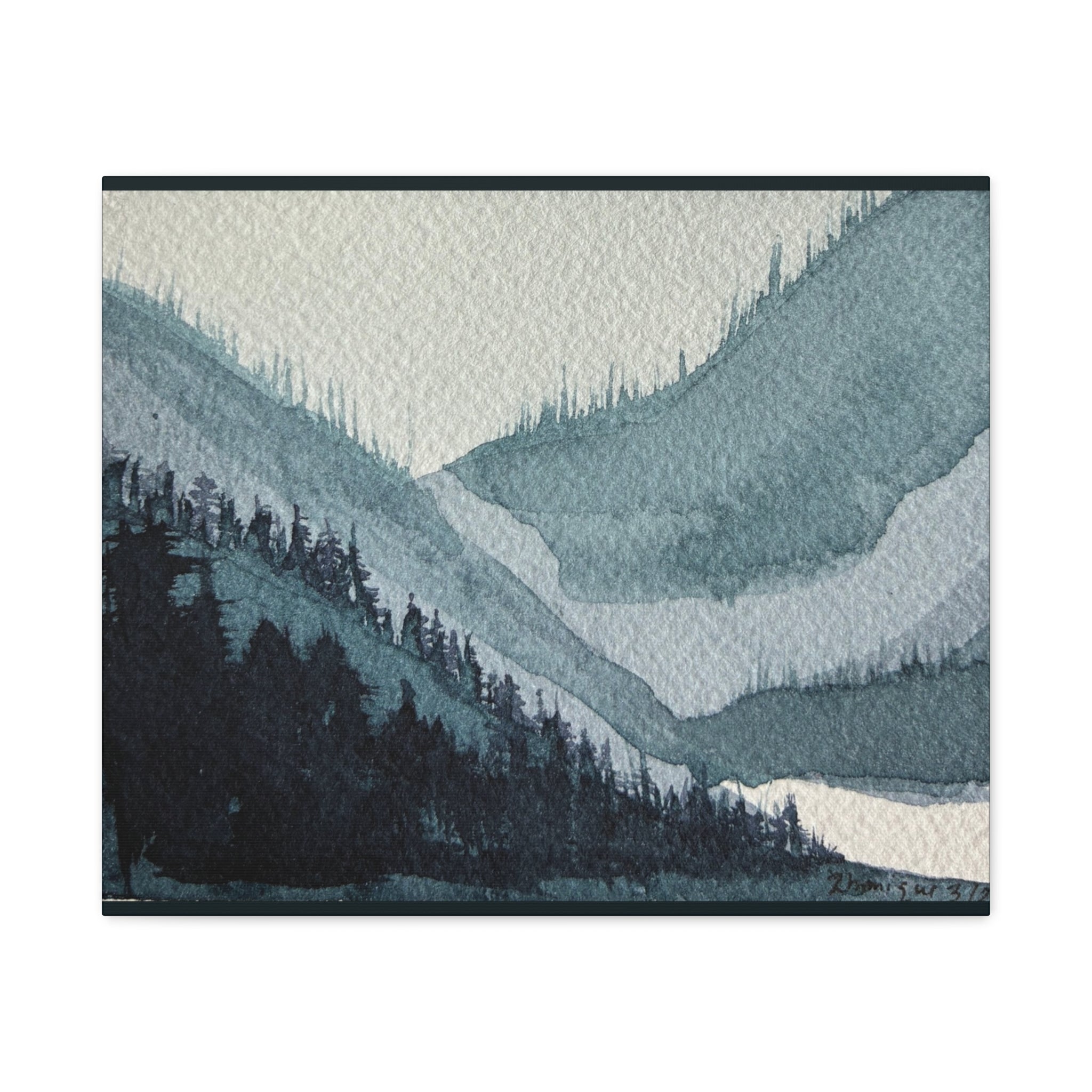 Kristi Mountain Mist Watercolor Canvas Wall Art — Stretched Matte Landscape Print