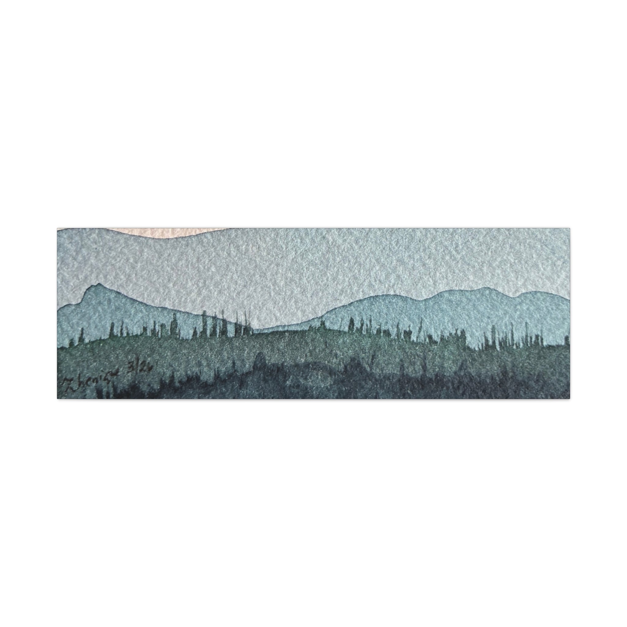 Teal Mountain Mist Watercolor Canvas Wall Art — Stretched Matte Landscape Print