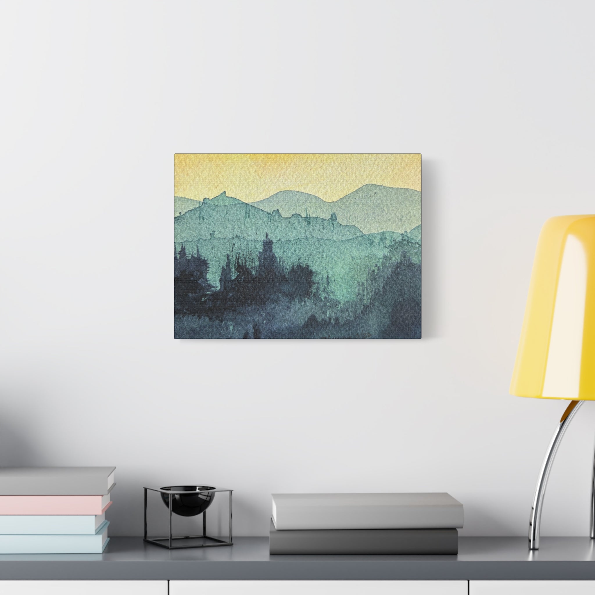 HYDE Mist Watercolor Mountain Canvas Wall Art - Matte Stretched Landscape Print