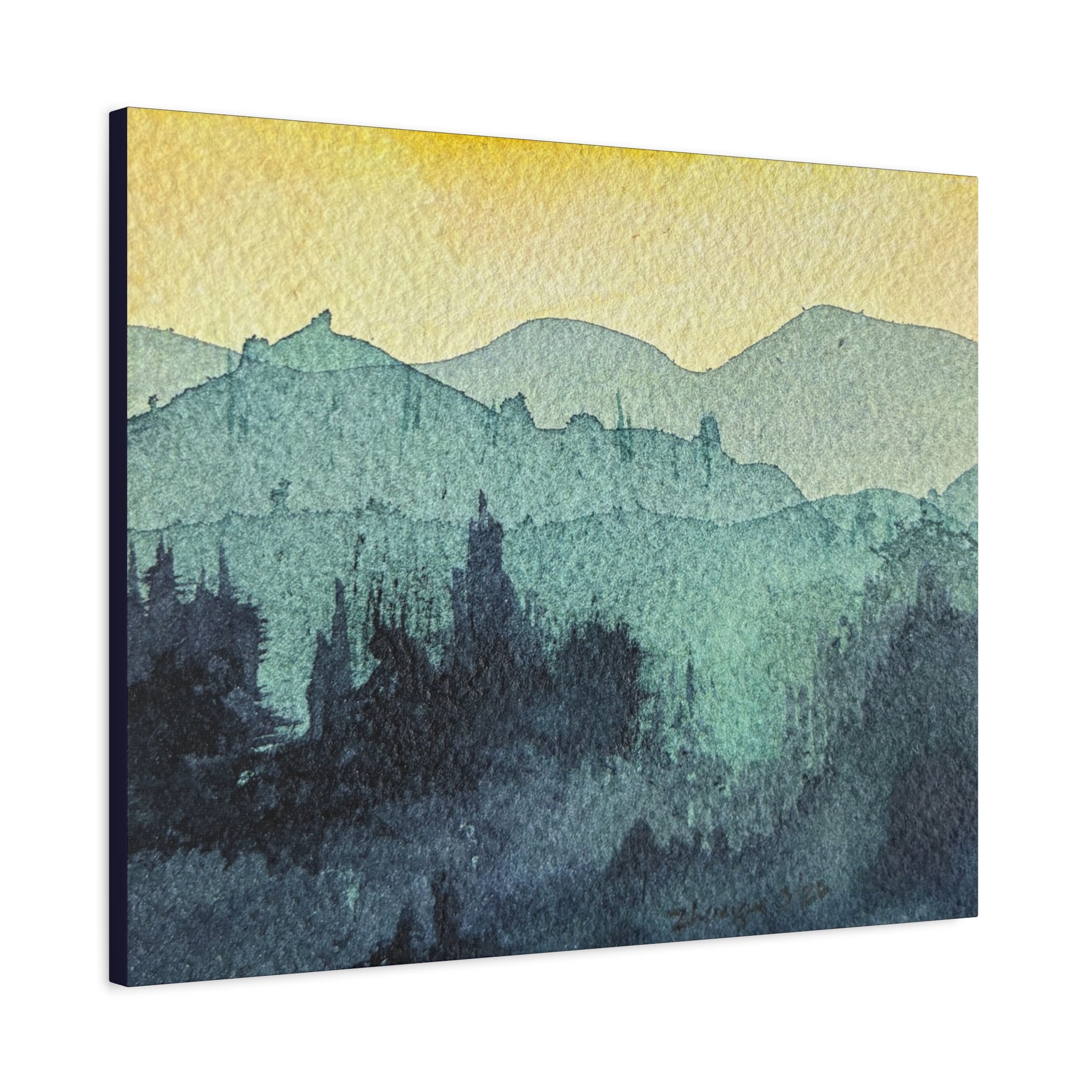 HYDE Mist Watercolor Mountain Canvas Wall Art - Matte Stretched Landscape Print