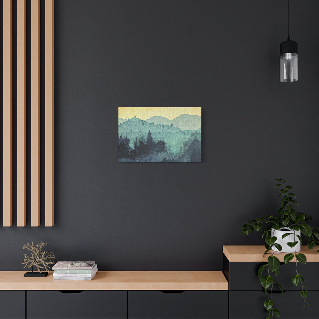 HYDE Mist Watercolor Mountain Canvas Wall Art - Matte Stretched Landscape Print