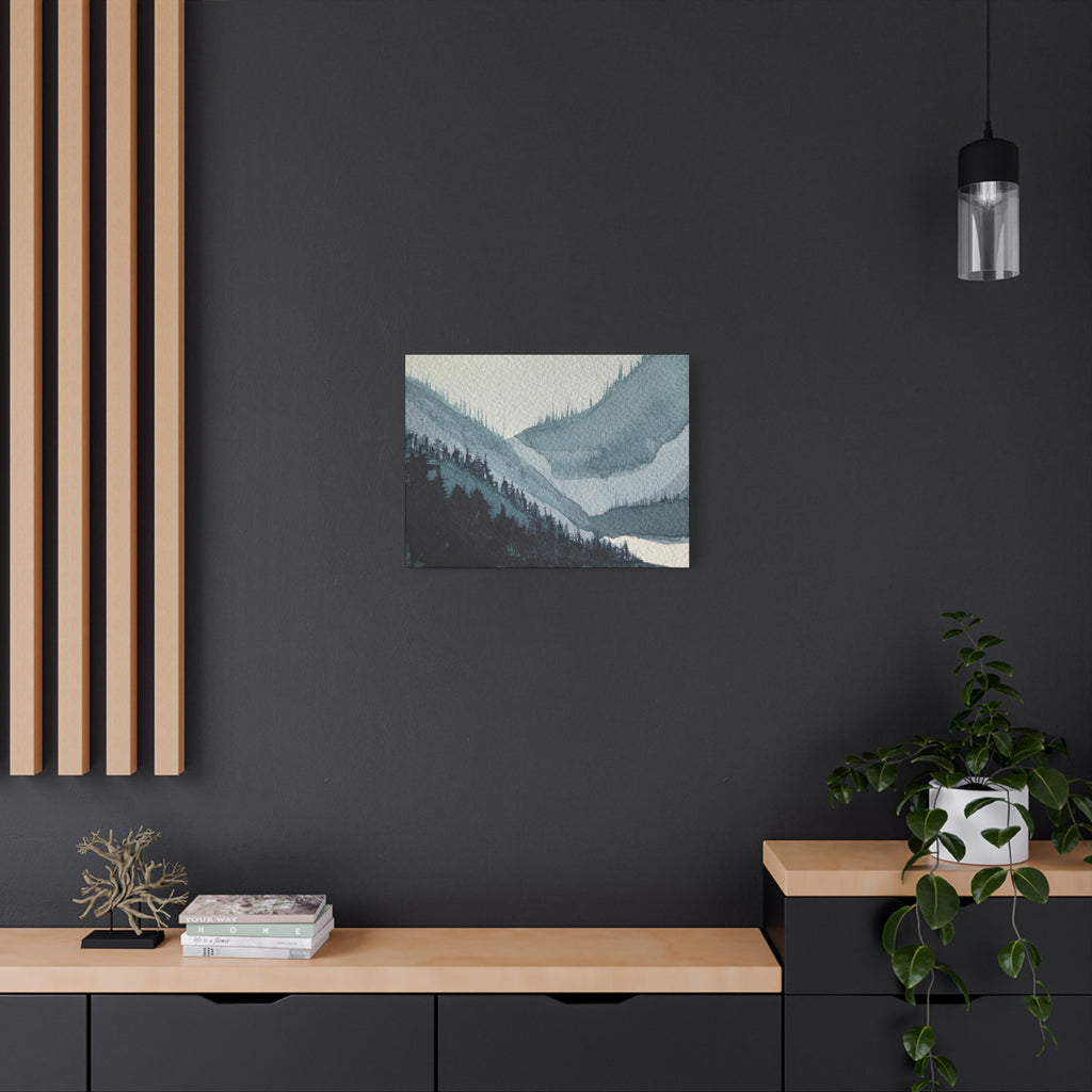 Kristi Mountain Mist Watercolor Canvas Wall Art — Stretched Matte Landscape Print