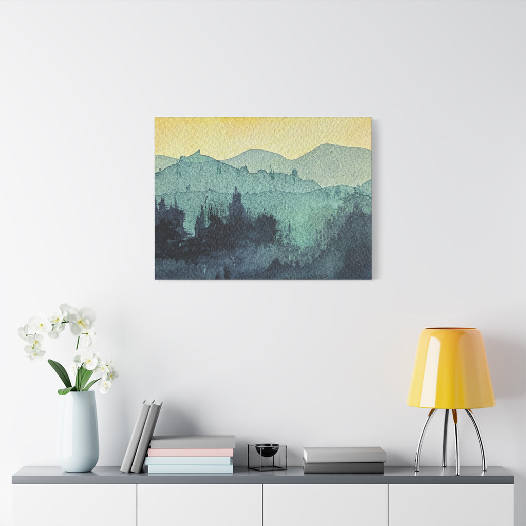 HYDE Mist Watercolor Mountain Canvas Wall Art - Matte Stretched Landscape Print
