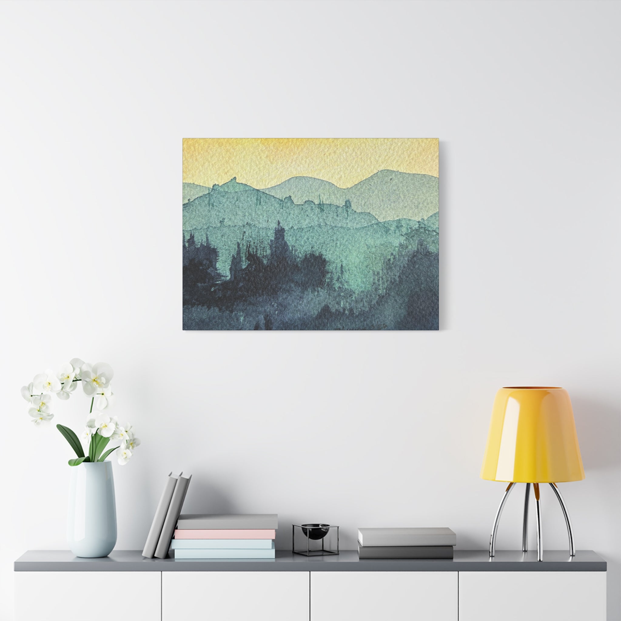 HYDE Mist Watercolor Mountain Canvas Wall Art - Matte Stretched Landscape Print