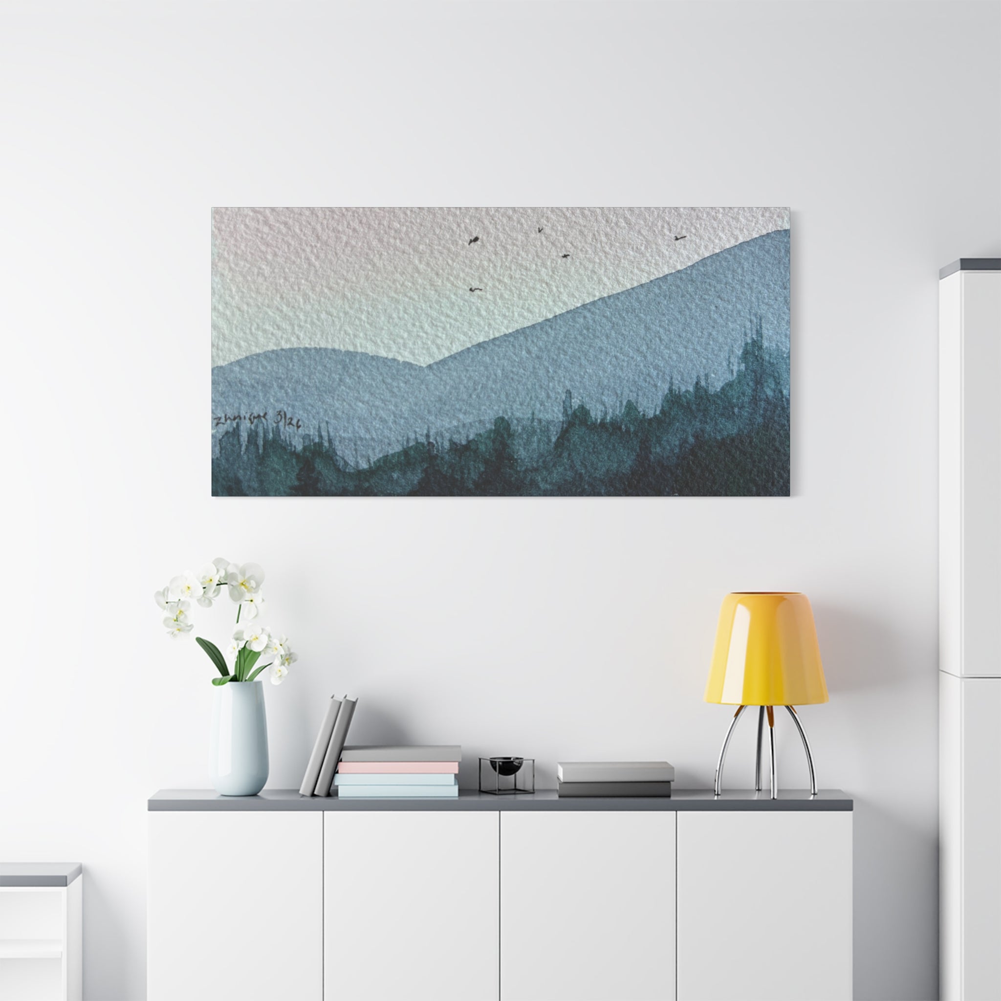 British Columbia Foggy b Watercolor Canvas Print