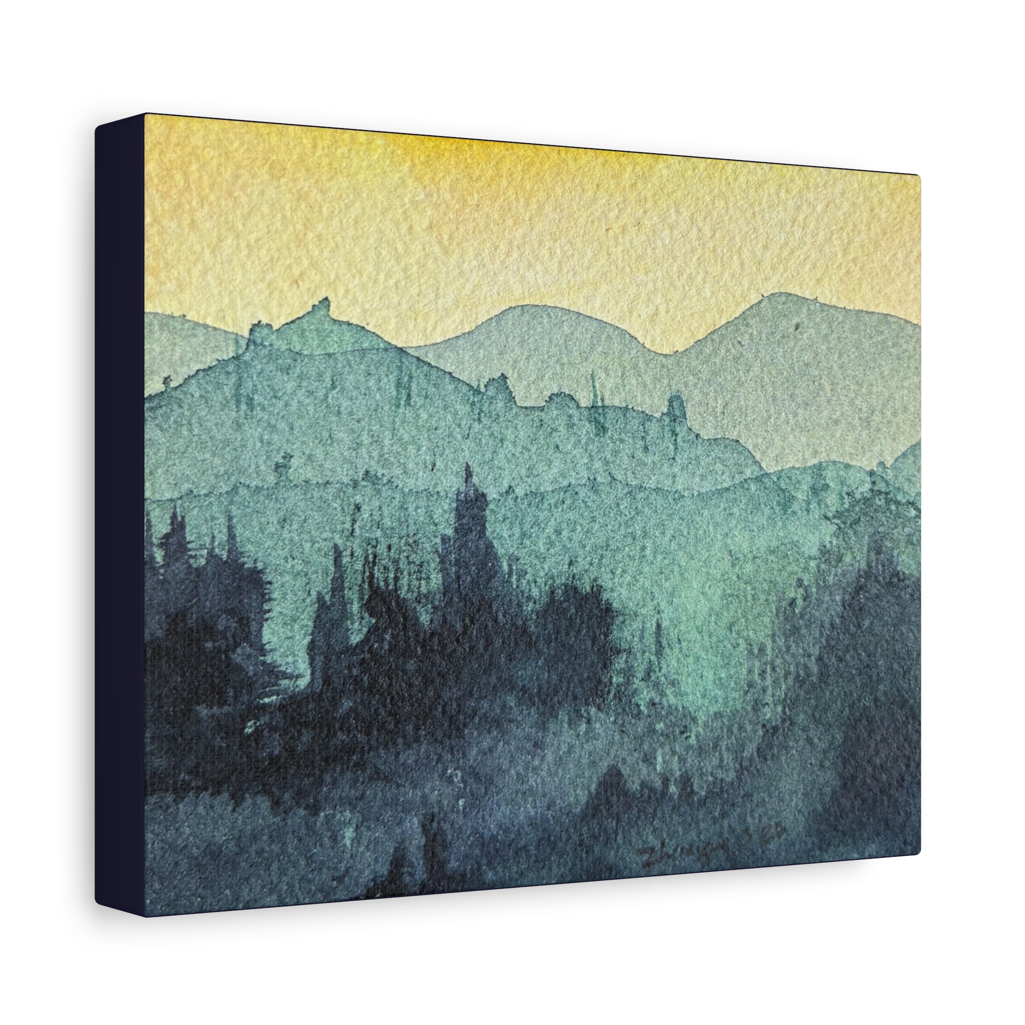 HYDE Mist Watercolor Mountain Canvas Wall Art - Matte Stretched Landscape Print
