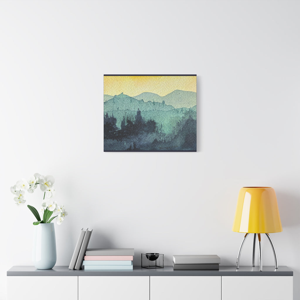 HYDE Mist Watercolor Mountain Canvas Wall Art - Matte Stretched Landscape Print