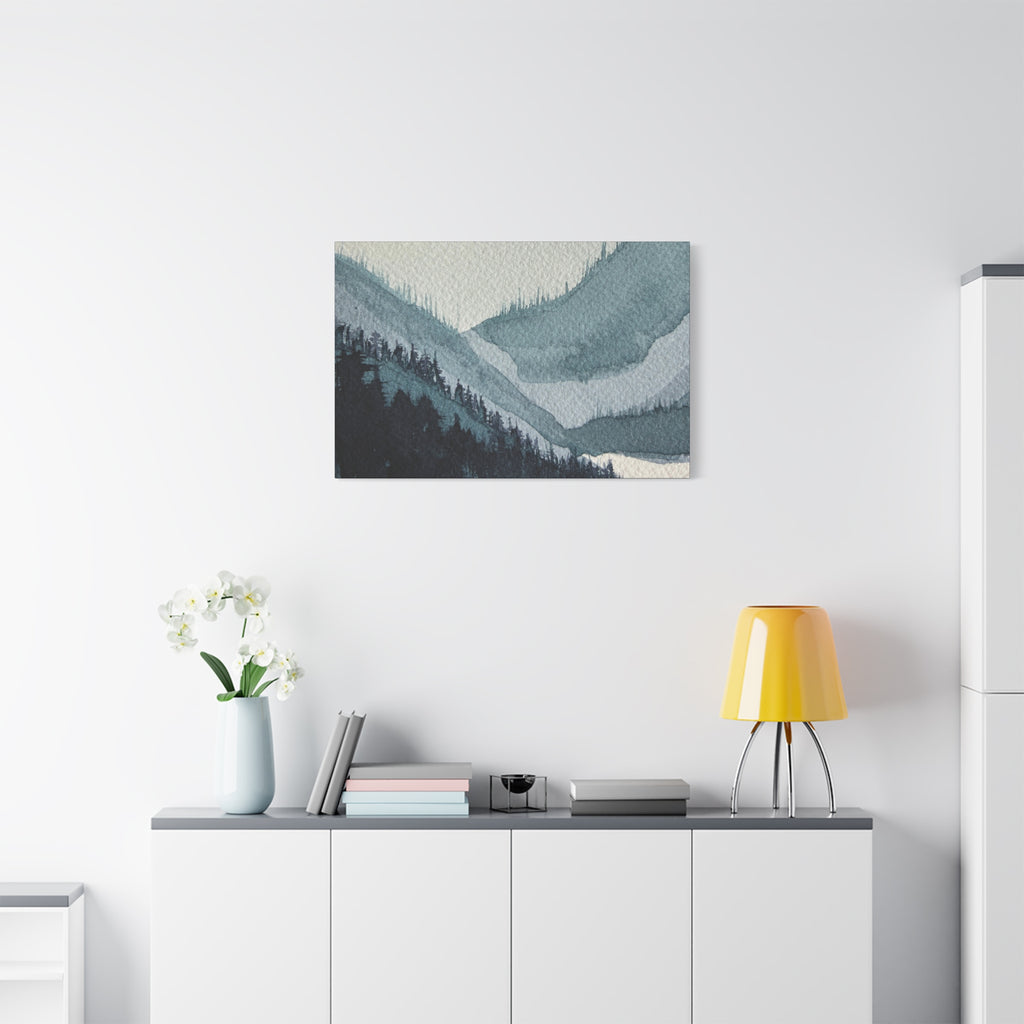 Kristi Mountain Mist Watercolor Canvas Wall Art — Stretched Matte Landscape Print