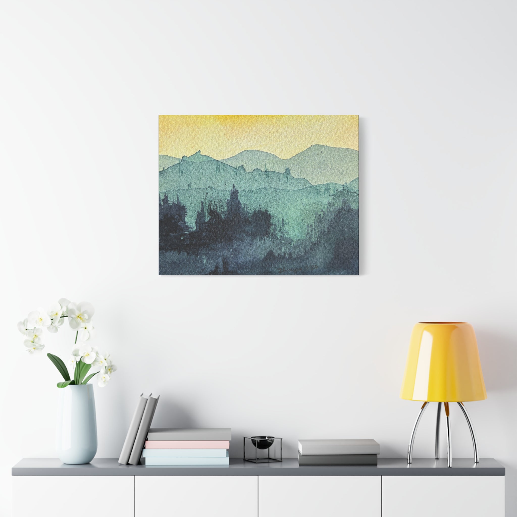 HYDE Mist Watercolor Mountain Canvas Wall Art - Matte Stretched Landscape Print